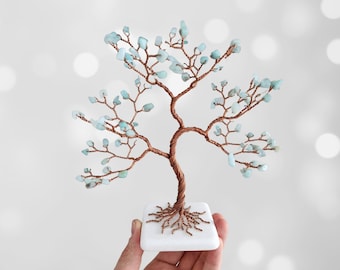 Albero di pietra amazzonite, regalo di compleanno di papà, albero artificiale in filo metallico