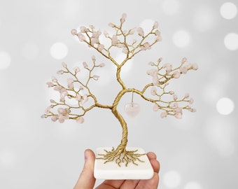 Albero di cristallo con quarzo rosa, regalo di compleanno, regalo per il 5° anniversario, energia femminile