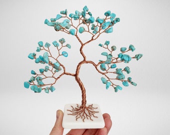 Turquoise Stone Tree, December Birthstone, 6th Anniversary Gift for Her, Wire Art