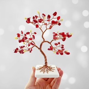 Jade & Coral Tree, 35th Anniversary Gift for Parents, Copper Wire Bonsai