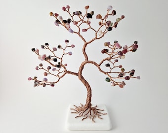 Arbre en pierre de tourmaline, cadeau du 8e anniversaire, art décoratif, pierre de naissance d'octobre