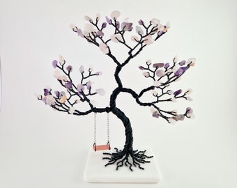 Rose Quartz & Amethyst Crystal Tree, Miscarriage Gift, Desk Decor