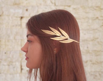 Griekse godin hoofdband, olijfblad haarsieraden, vrijgezellenkroon met parels, bruidshaaraccessoire