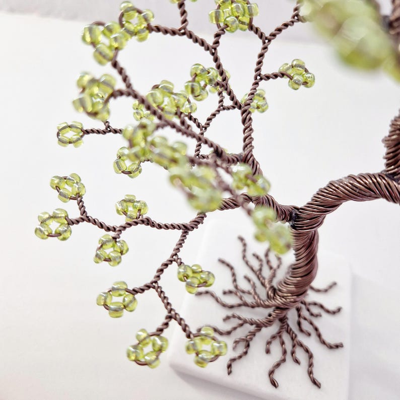 Decorative Wire Tree with Green Beads, Handmade Gift for Friend