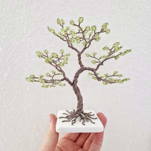 Decorative Wire Tree with Green Beads, Handmade Gift for Friend