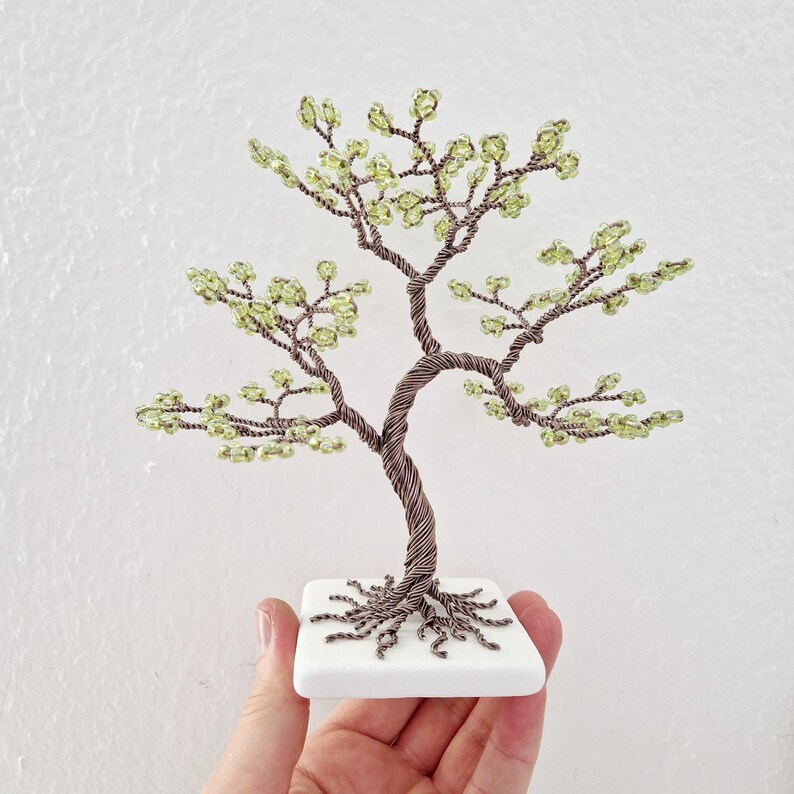 Decorative Wire Tree with Green Beads, Handmade Gift for Friend