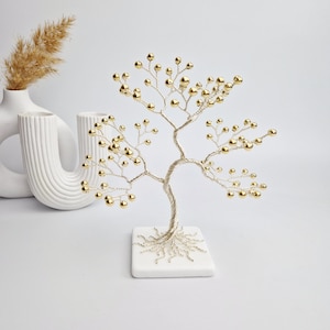 Levensboom van draad, gouden jubileumcadeau voor echtgenote, handgemaakte bibliotheekdecoratie