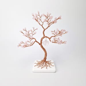 Rose Quartz Crystal Tree, 5th Anniversary Gift for Wife, Handmade Decor