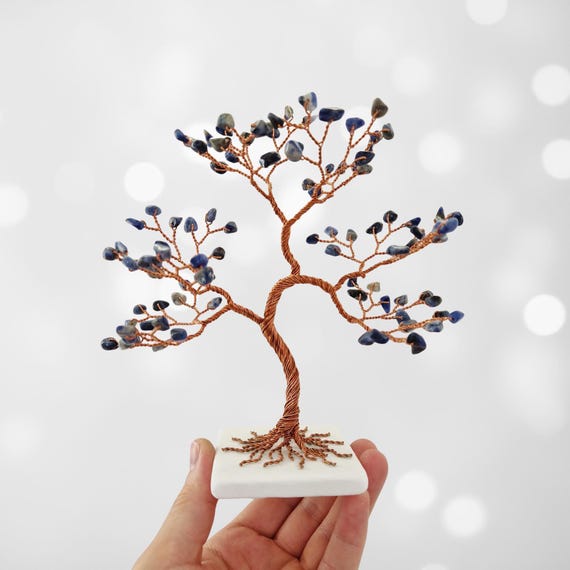 Lapis Lazuli Stone Tree, 9th Anniversary Gift, Wire Art Sculpture