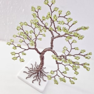 Decorative Wire Tree with Green Beads, Handmade Gift for Friend
