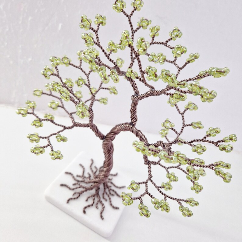 Decorative Wire Tree with Green Beads, Handmade Gift for Friend