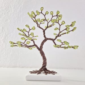 Decorative Wire Tree with Green Beads, Handmade Gift for Friend