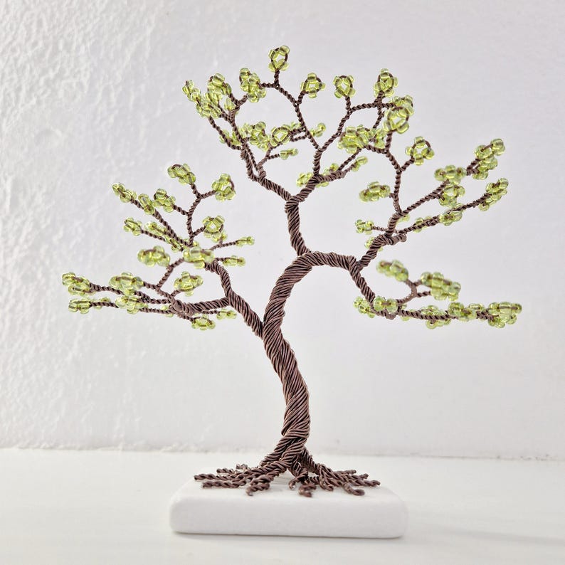 Decorative Wire Tree with Green Beads, Handmade Gift for Friend