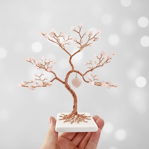Rose Quartz Crystal Tree, 5th Anniversary Gift for Wife, Handmade Decor