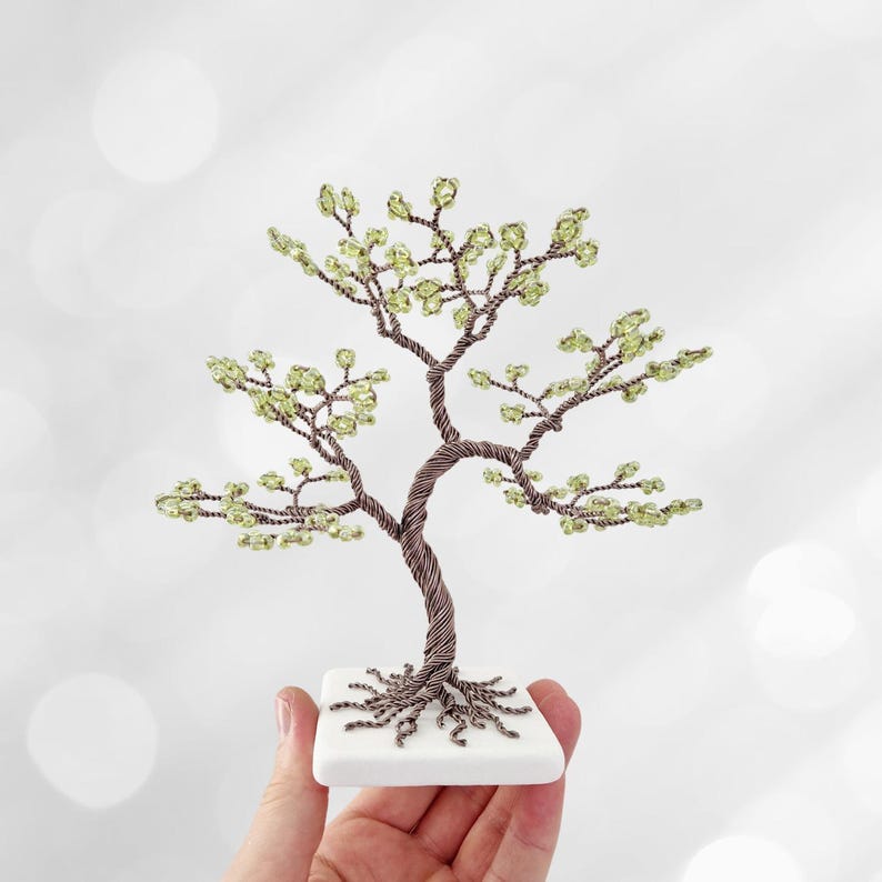 Decorative Wire Tree with Green Beads, Handmade Gift for Friend