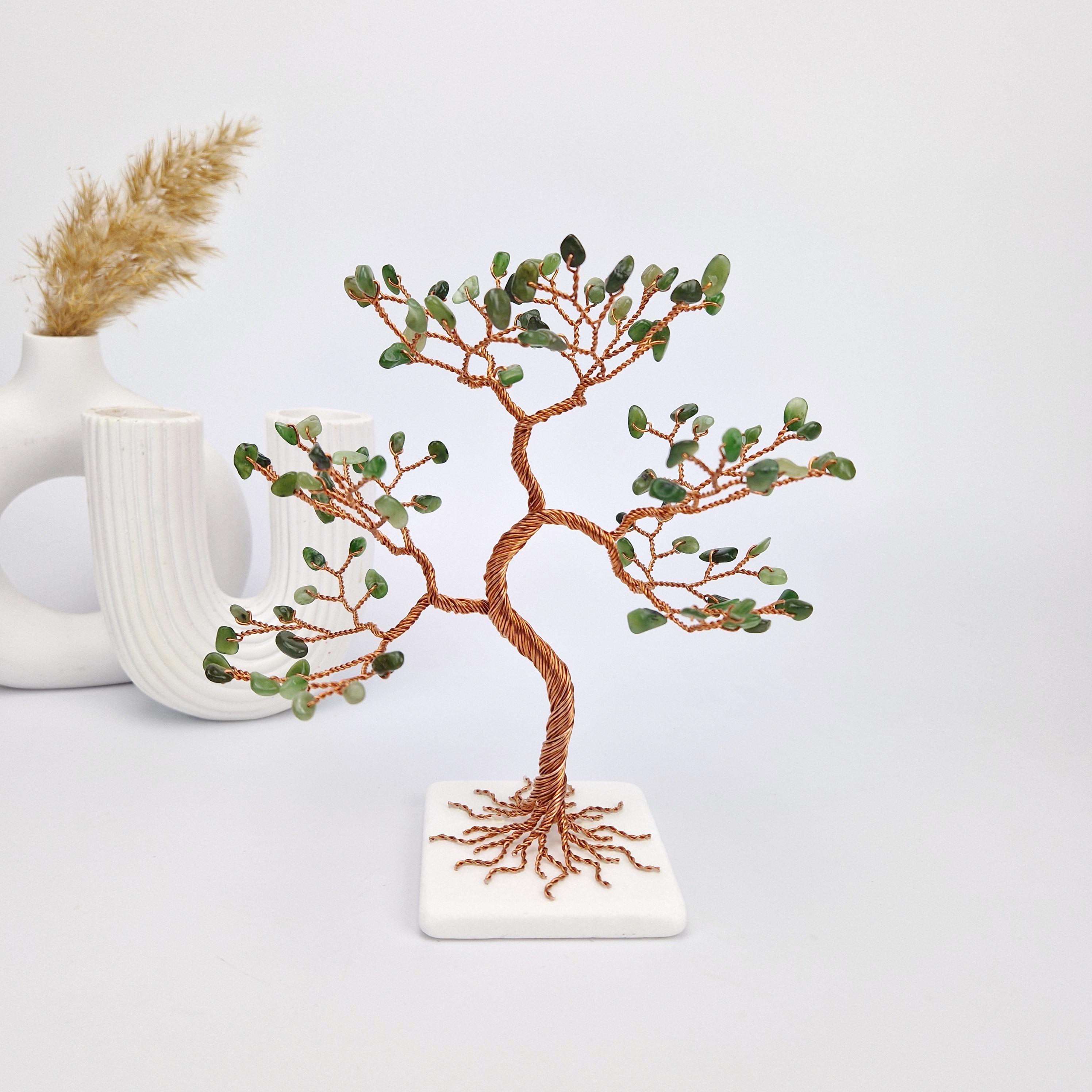 Green Jade Tree of Life, 12th Anniversary Gift, Wire Bonsai