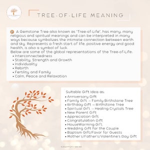 A Tree-of-Life has many religious and spiritual meanings and can be interpreted in many ways because symbolizes the intimate connection between earth and sky. Represents a fresh start of life, positive energy and good health, is also a symbol of luck