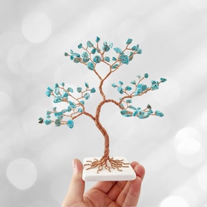 Turquoise Stone Tree, 11th Anniversary Gift for Wife, Sagittarius Gift, Wire Art