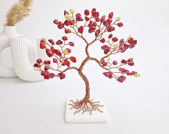 Albero di giada e corallo, regalo per il 35° anniversario dei genitori, arte in filo metallico fatta a mano