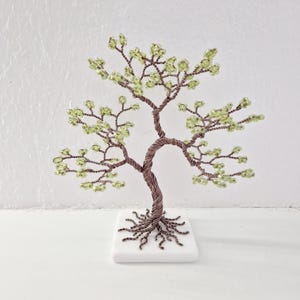 Decorative Wire Tree with Green Beads, Handmade Gift for Friend