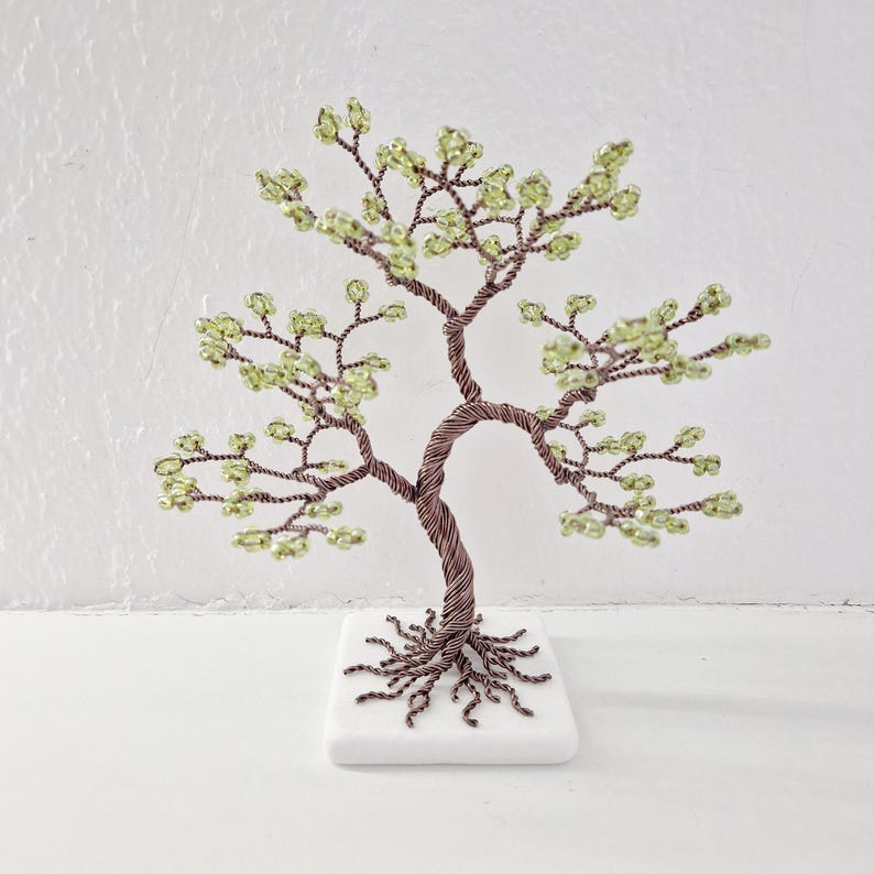 Decorative Wire Tree with Green Beads, Handmade Gift for Friend