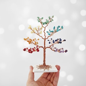 Arbre de chakra, arbre de pierres précieuses arc-en-ciel, décoration de salle de méditation, Reiki