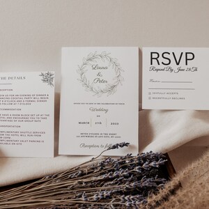 Floral Wedding Invitation Template, Minimalist Wedding Invite Suite, Modern Invite, Simple Editable Invite Template, Wedding Invitation