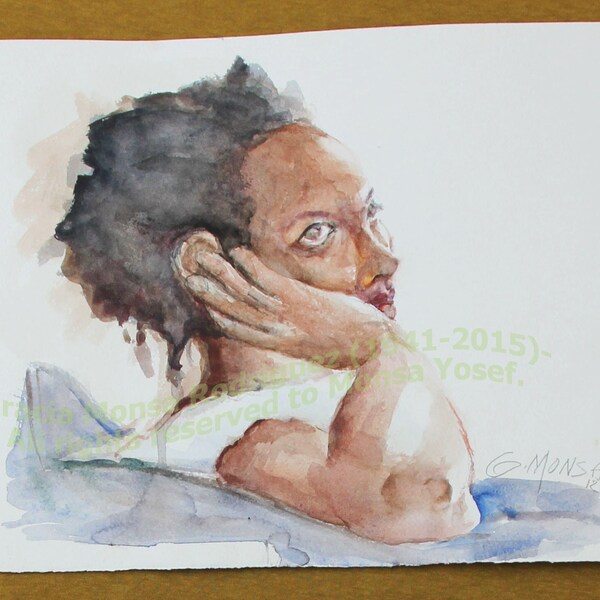 Portrait de modèle féminin de femme africaine 2012 Aquarelle originale Aquarel peinture d'art décoratif impressionniste sans cadre Livraison gratuite dans le monde entier