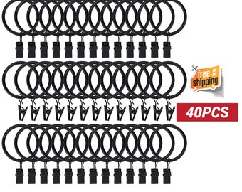 40Pcs Rustproof Drapery Matte Stainless Steel Metal Curtain Rings W Clips 1.5" V 