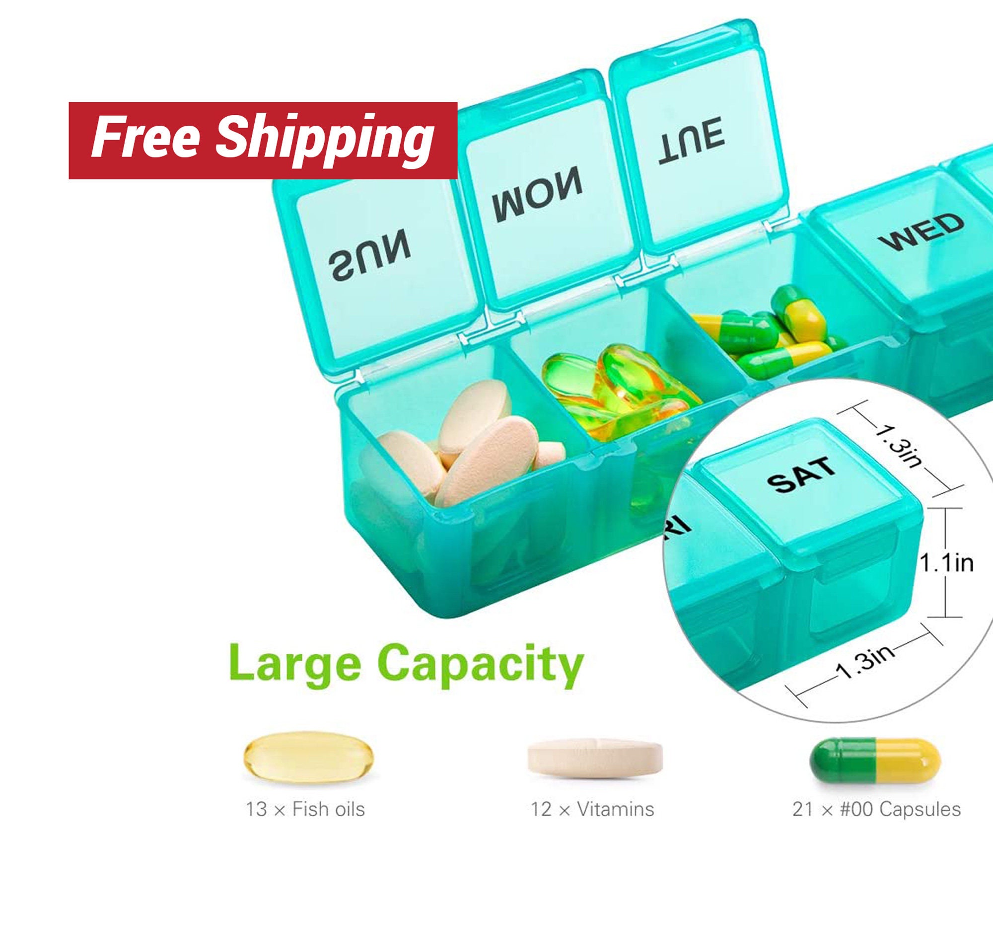 Extra Large Pill Organizer for Travel, Weekly XL Pill Box, 7 Day XXL