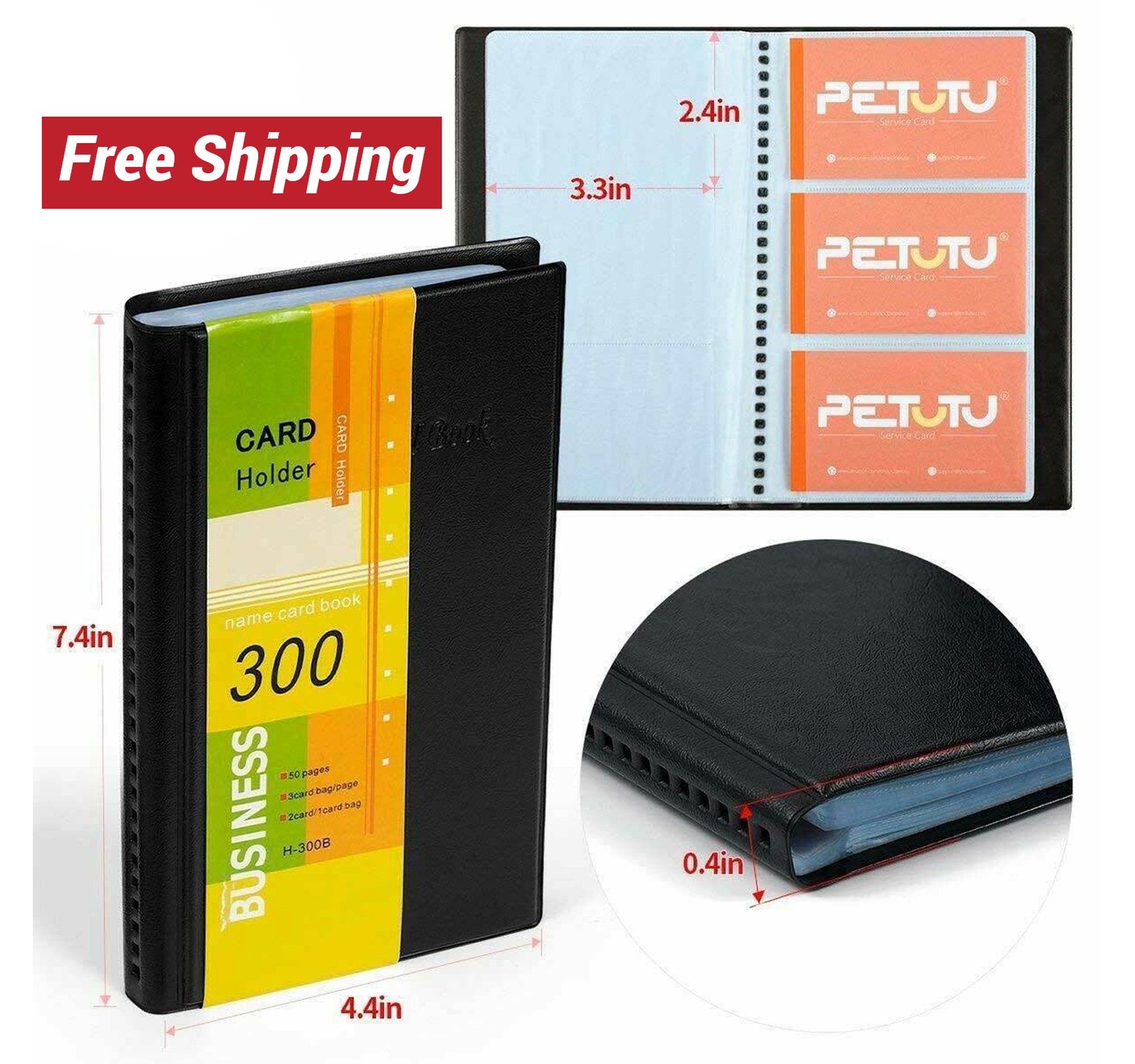 Business Card Holder PU Leather 300 Slots Business Name ID Professional