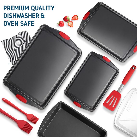 8 PCS Baking Sheet Pan Set Nonstick Cookie Sheets Turner Spatula and Large,  Medium Silicon Brush, Large, Medium, Small Baking Sheet Pan 