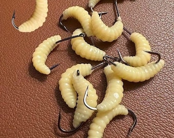 Rubber Maggots Bait Set, Soft Worms for Bass, Trout, Crappie, Bluegill, Freshwater Catch Tools