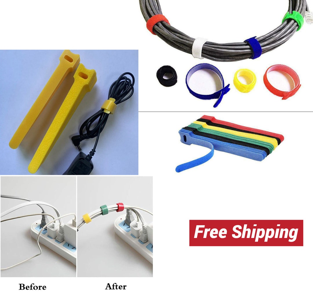 100 Black Reusable Cable Ties - Hook & Loop Fasteners For Wires & Cords