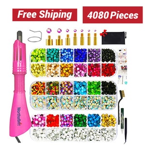 Crystal Rhinestone Set This set has one package of each of our crystal hot  fix rhinestones. Easy to apply with a houshold iron or our applicator wand.  These rhinestones have great sparkle
