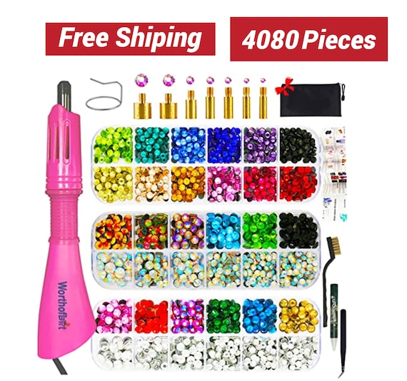 4080PCS Hotfix Rhinestone Setter, Applicator Toolkit, Hot Fixed Wand  Bedazzler Kit, 14 Colors, 7 Tips, 4 Gems Sizes, Tweezers,trays, Zip Bag 