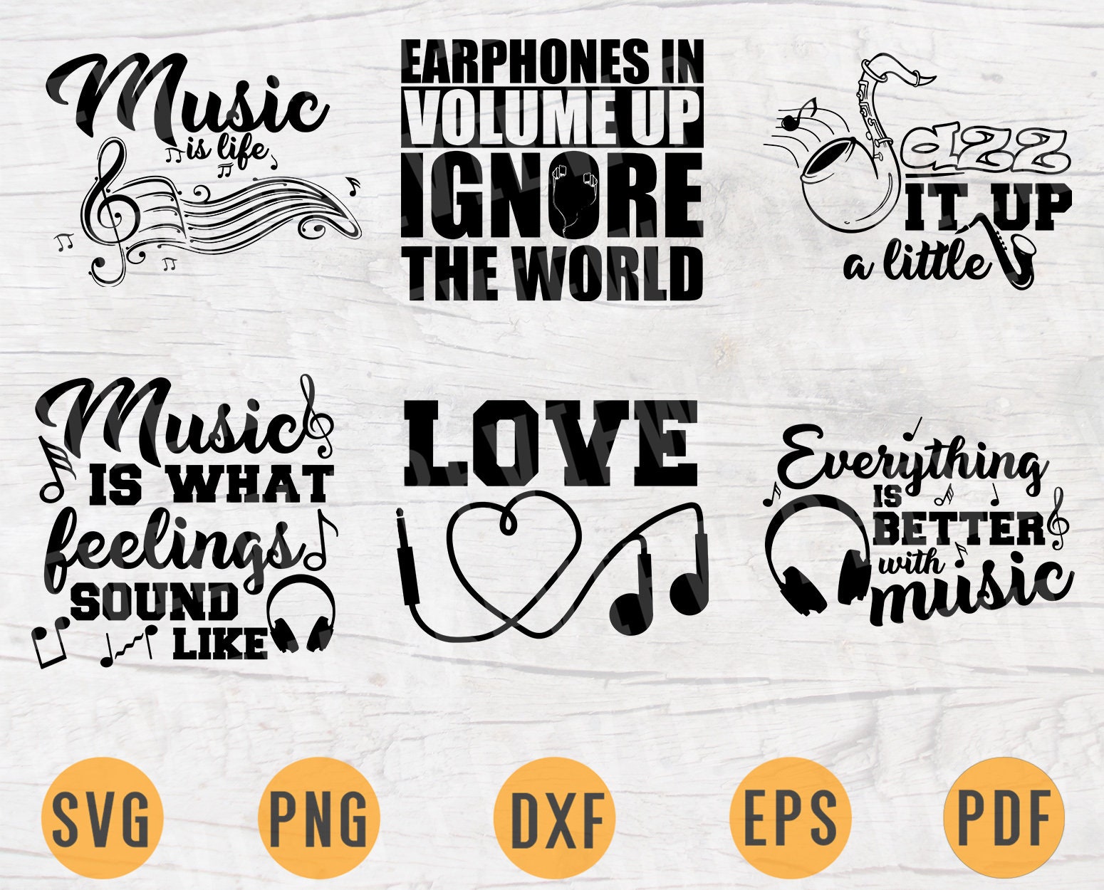 Download Music Svg Bundle Pack 6 Svg Files For Cricut Vector Music Quotes Guitar Cut Files Instant Download Cameo Dxf Eps Png Pdf Iron On Shirt 1