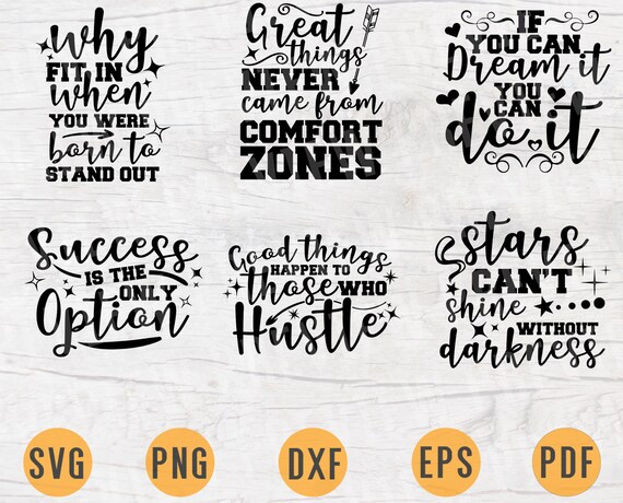 Motivational Svg Bundle Pack 6 Svg Files For Cricut Etsy
