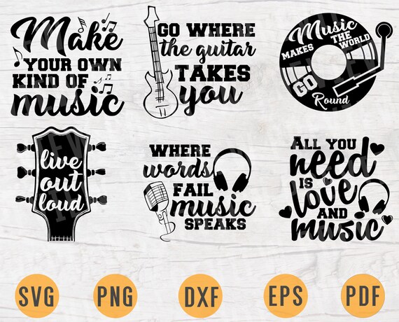 Download Music Svg Bundle Pack 6 Svg Files For Cricut Vector Music Quotes Guitar Cut Files Instant Download Cameo Dxf Eps Png Pdf Iron On Shirt 1