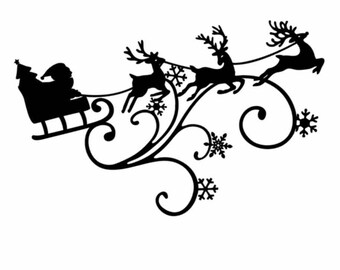 Santa On His Sleigh Reindeer Wall Art Decal Sticker Transfer SE7