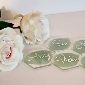 Acrylic place settings, name settings, place names, hexagon place settings, wedding place names, table settings, 6cm hexagon acrylics,