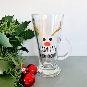 Weihnachten Rentier Hirschgeweih Name Vinyl Aufkleber, Gläser, Tassen, Tassen, Weihnachtsdekor, Frau Hinch Etiketten, personalisiert, individuelle Aufkleber