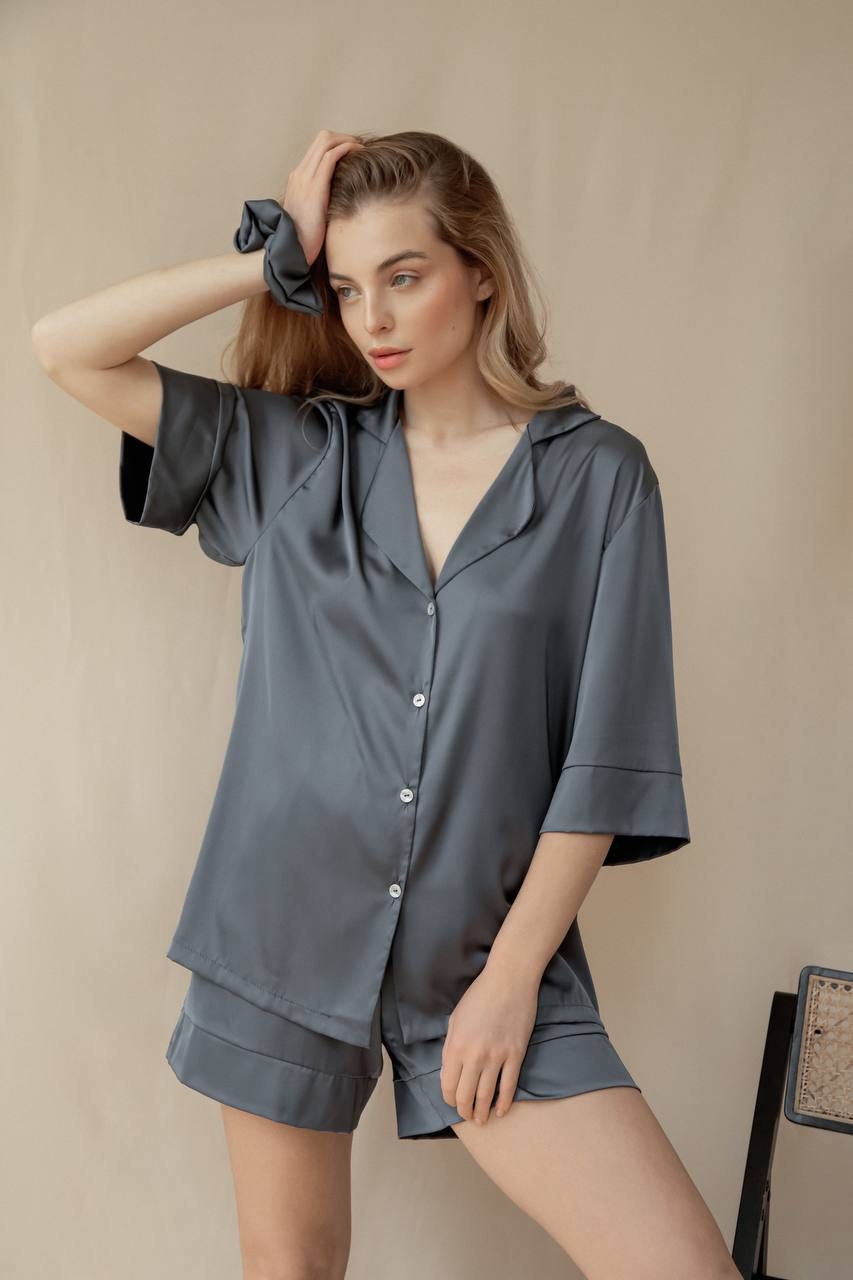 Pajamas Set, Silk Pajamas Set, Silk Shorts, Silk Shorts and Shirt