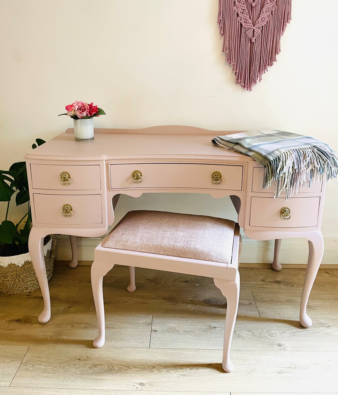 Vintage Queen Anne Style Dressing Table Painted in Dusky Pink Etsy