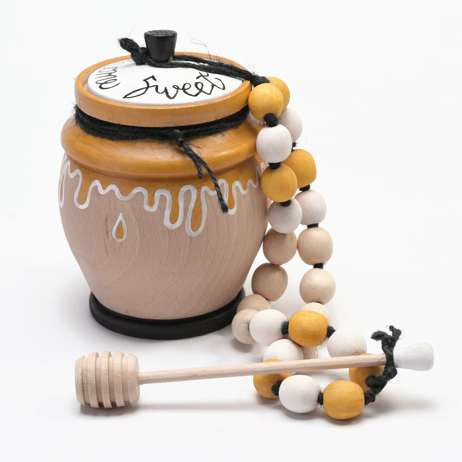 Wood Honey Pot With Dipper Spoon Honey Dipper Set With Wooden Etsy