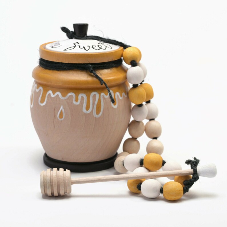 Wood Honey Pot With Dipper Spoon Honey Dipper Set With Wooden Etsy