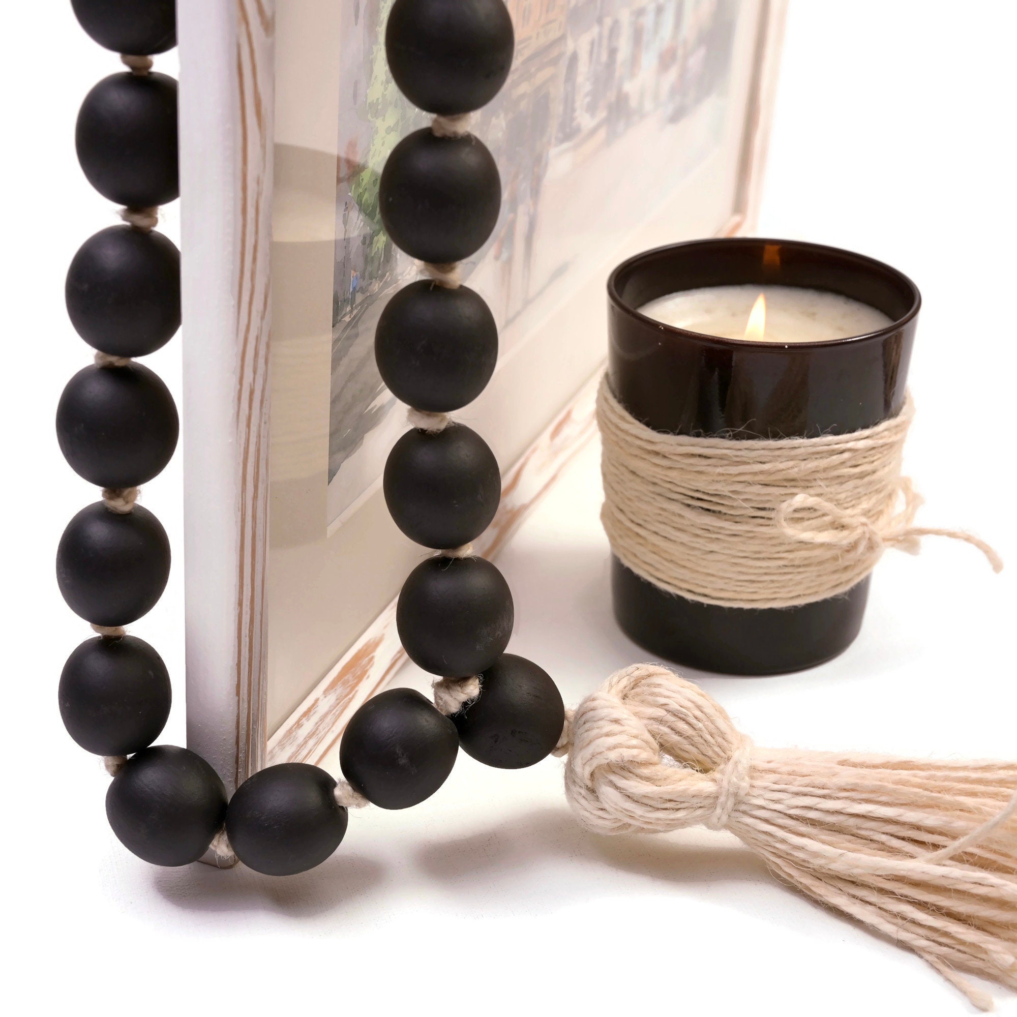 Black White Wood Beads Garland Wall Hanging Décor Hand Etsy Canada