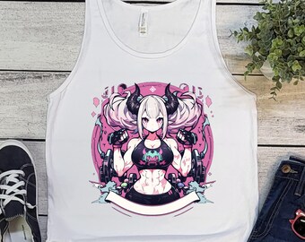 Anime Gym Shirt, Cute Anime Girl Tank Top, Monster Girl Shirt, Unisex Gym Tank, Workout Sleeveless Shirt, Fitness Top, Muscle Athletic