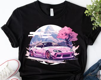 JDM Toyota Supra-shirt, roze sportwagen Mk4 (uniseks T-shirt)