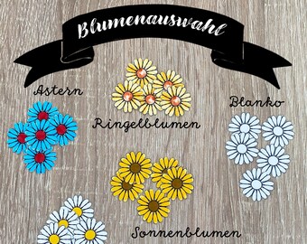 Handmade flowers such as sunflowers, marigolds, asters, daisies or blank scatter pieces embellishments, confetti, decorations